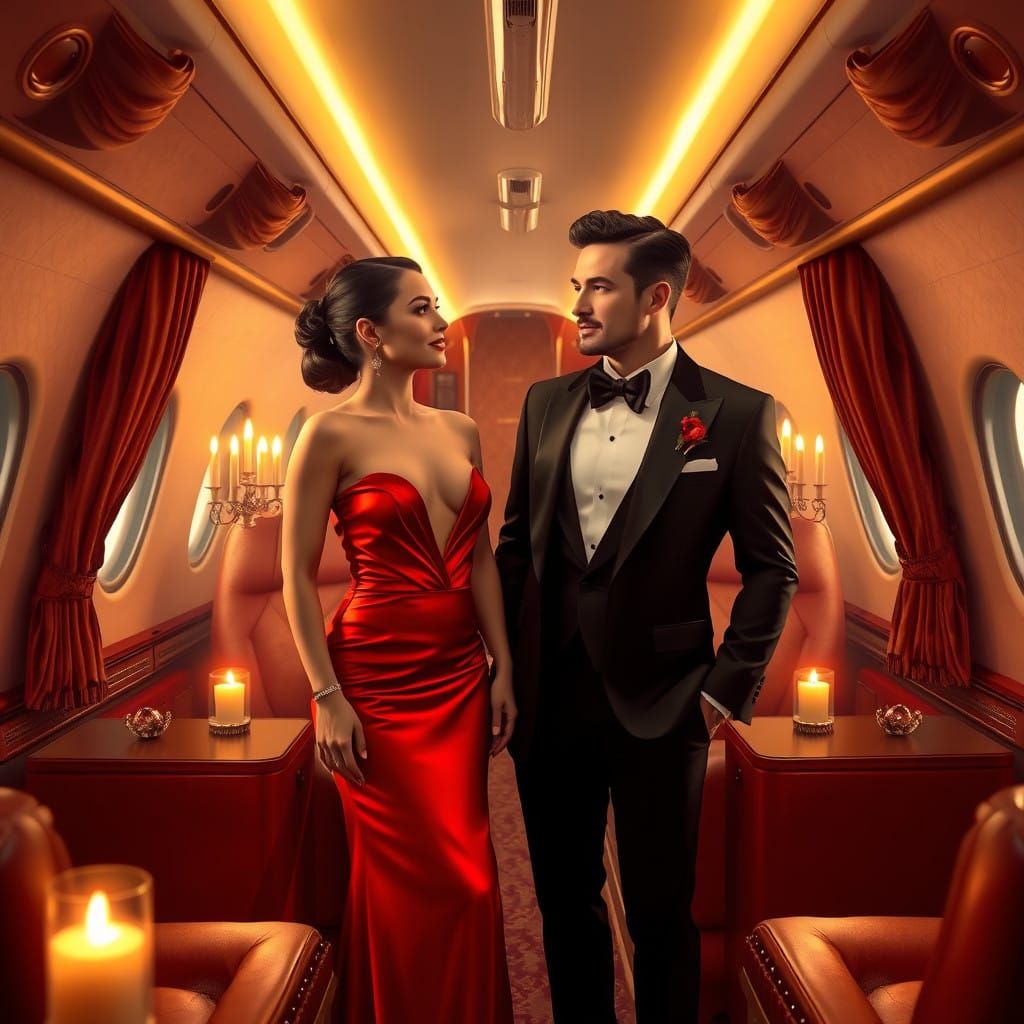 Glamorous Airplane Encounter in Matte Painting Style