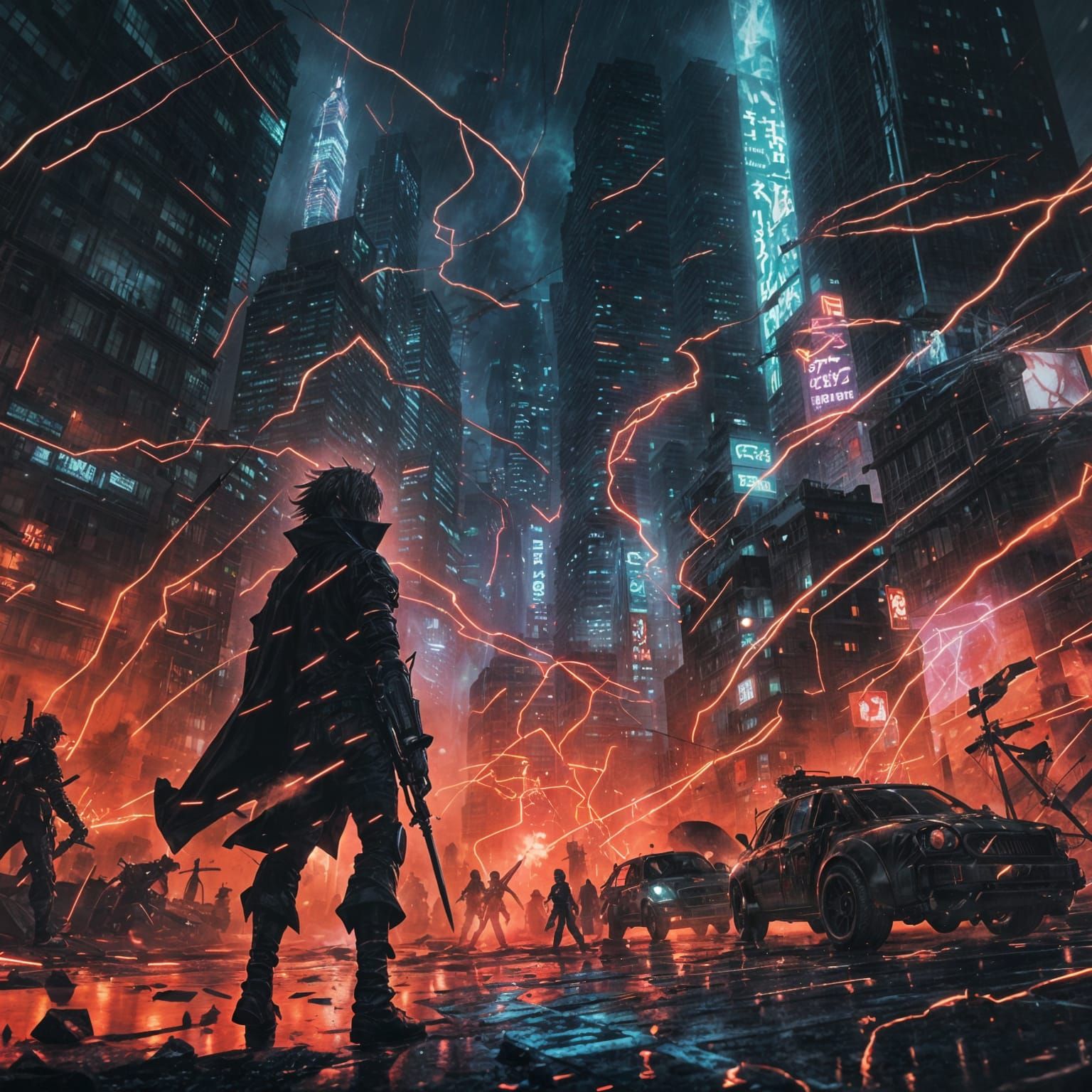 Demonic Meliodas in Cyberpunk Battle