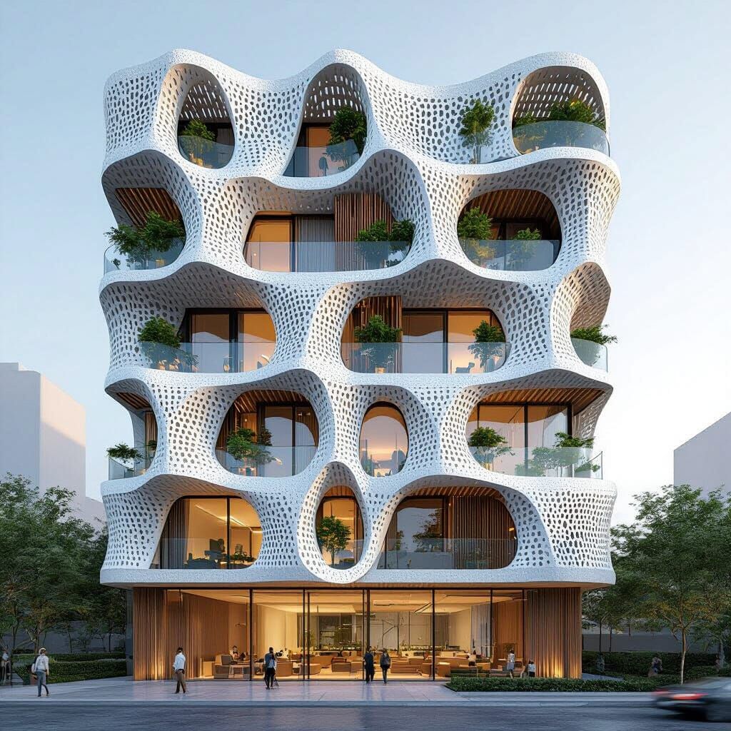 Futuristic Organic Apartment Block in 3D Render