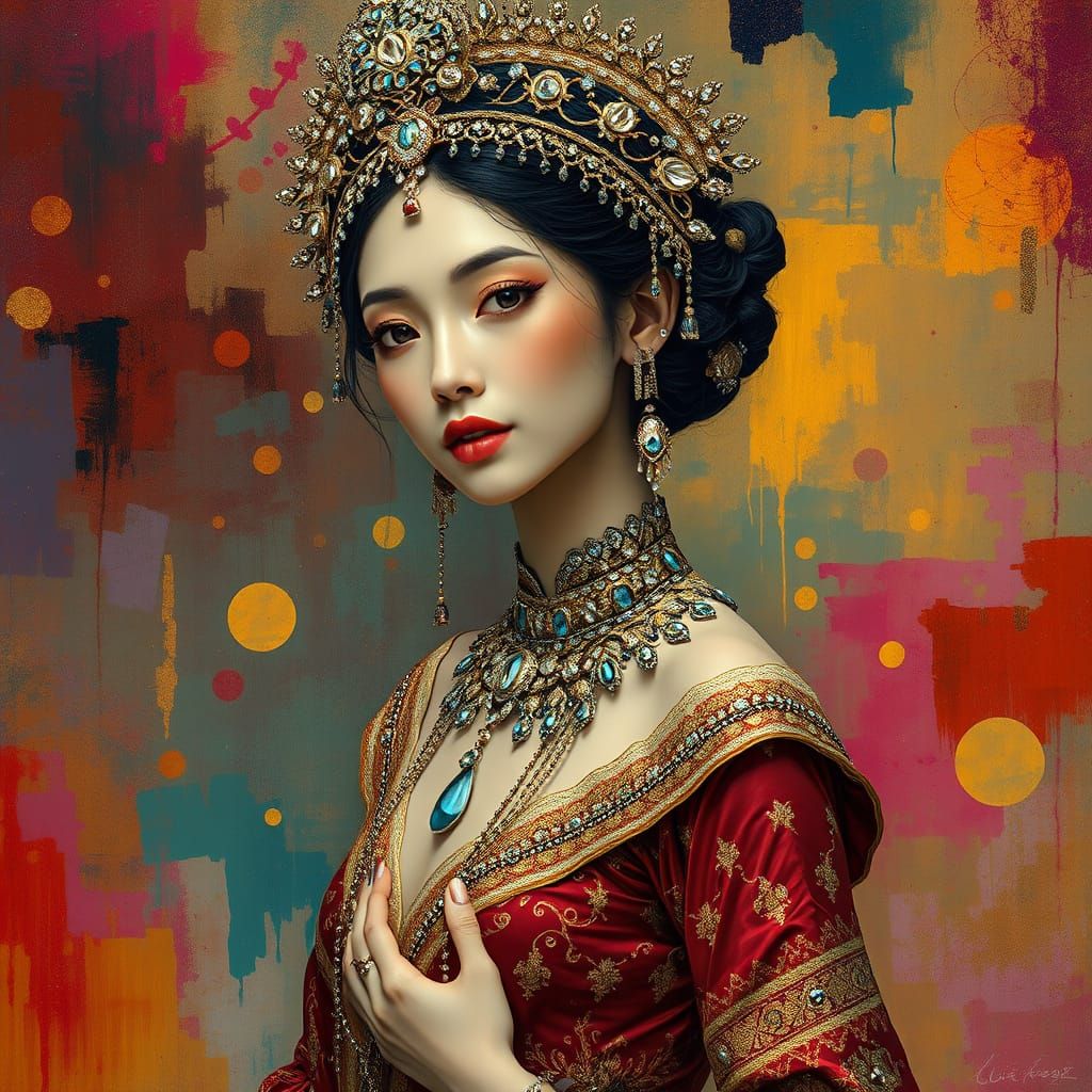 Malaysian Goddess in Opulent Traditional Attire