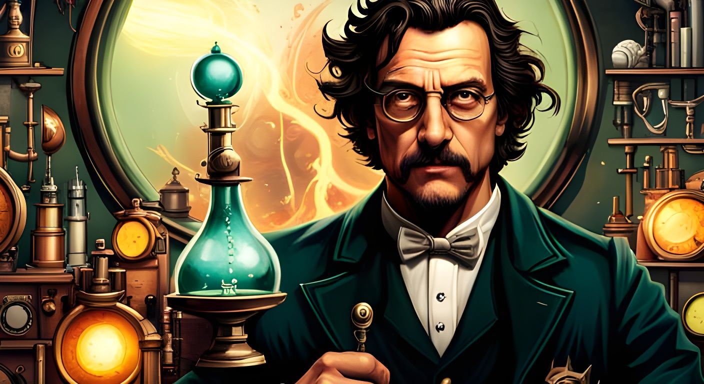 Mad Scientist Portrait in Steampunk Laboratory