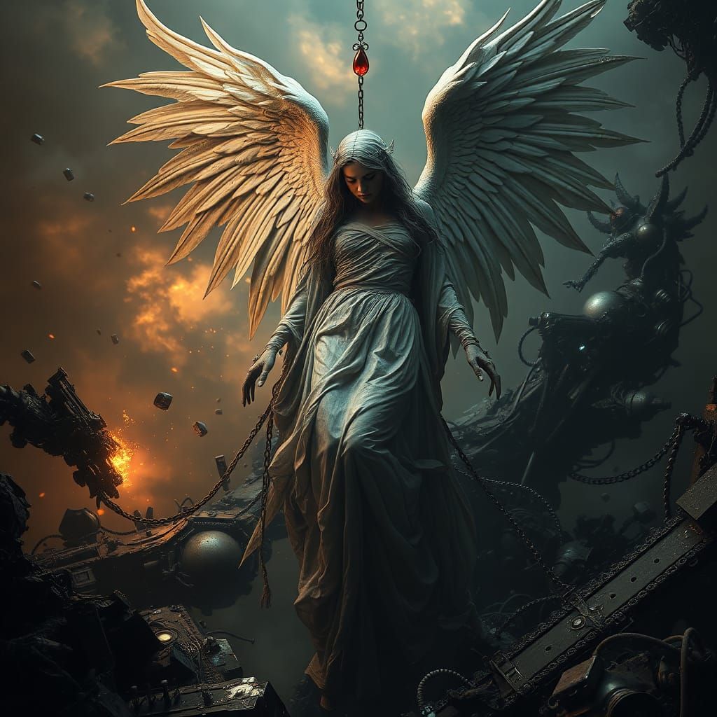 Falling Angel in Dreamlike Biomechanical Surrealism