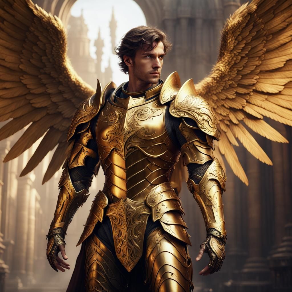 Male Angel in Golden Armor Concept Art