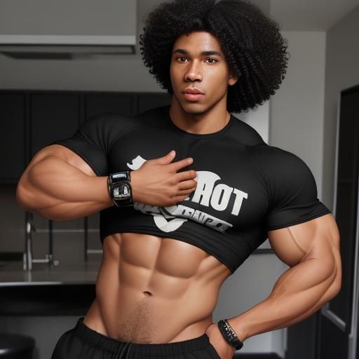 Curly haired black muscular man