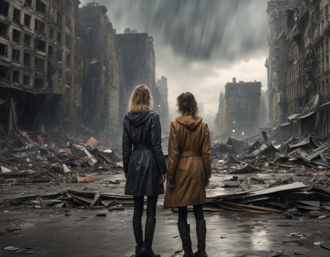 Margot Robbie and Milla Jovovich in Destroyed City