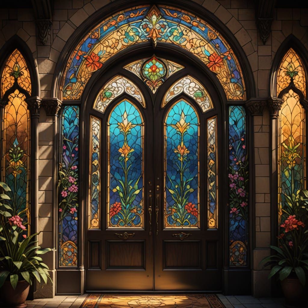 Gothic Stained Glass Masterpiece in Art Nouveau Style