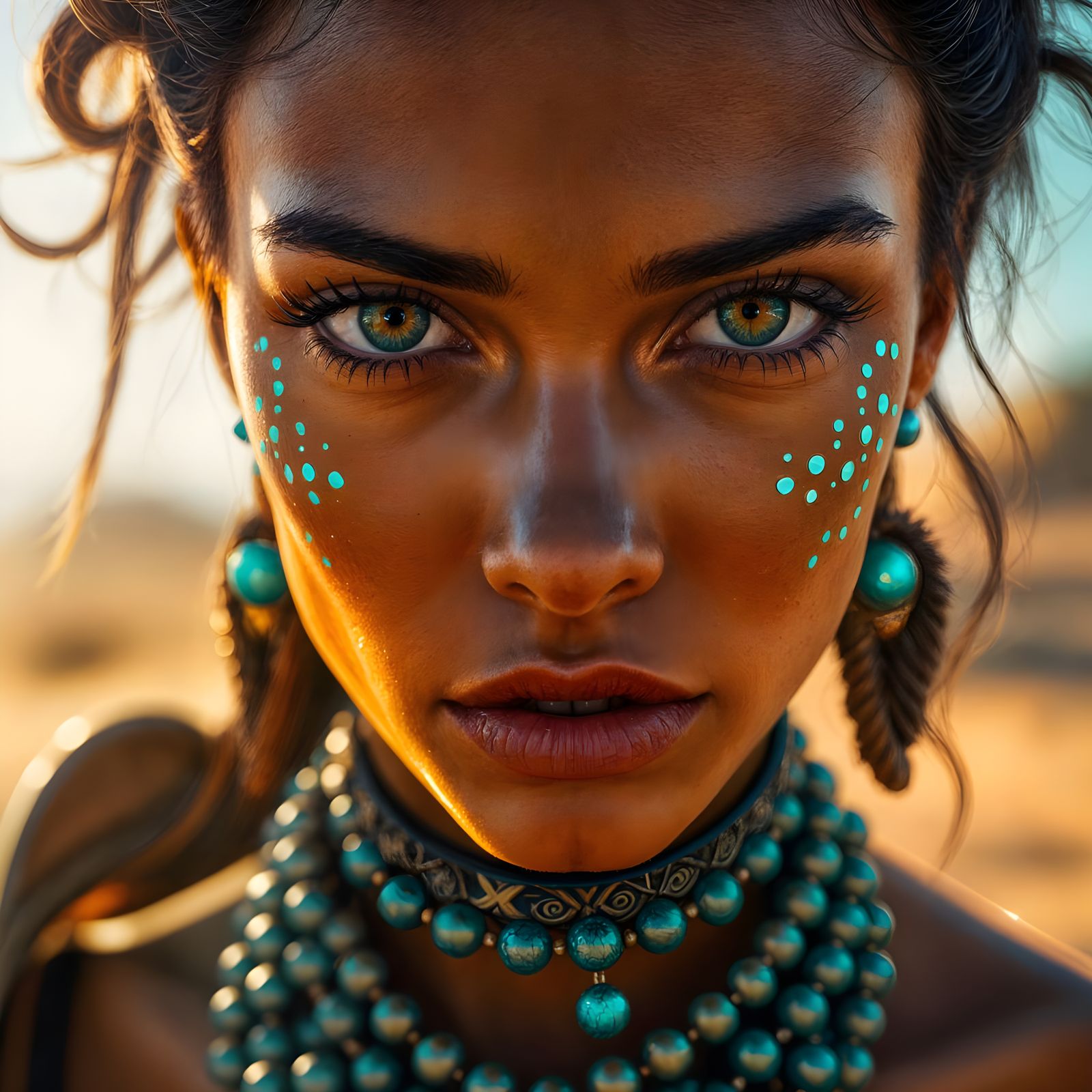 Surreal Copper Goddess with Turquoise Pearls and Retro Hairs...