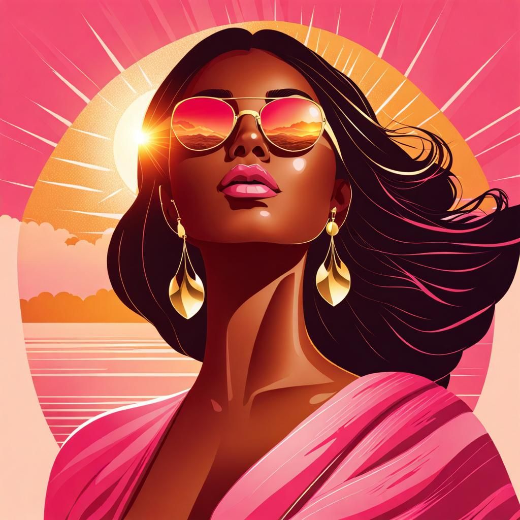 Powerful Woman in Nature: Digital Golden Hour Illustration