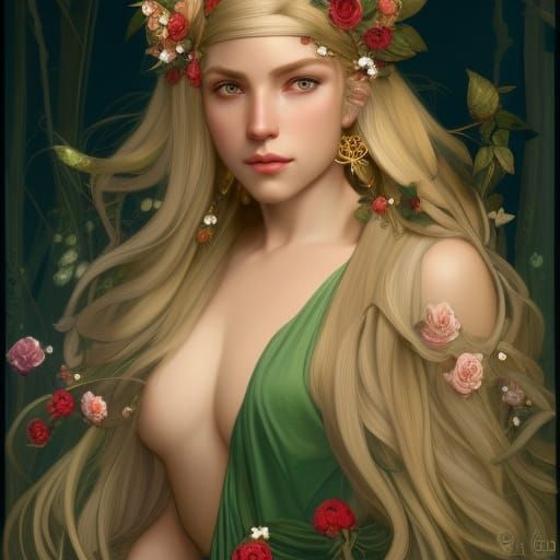 Blond Elf with Roses, Hyperdetailed Digital Portrait