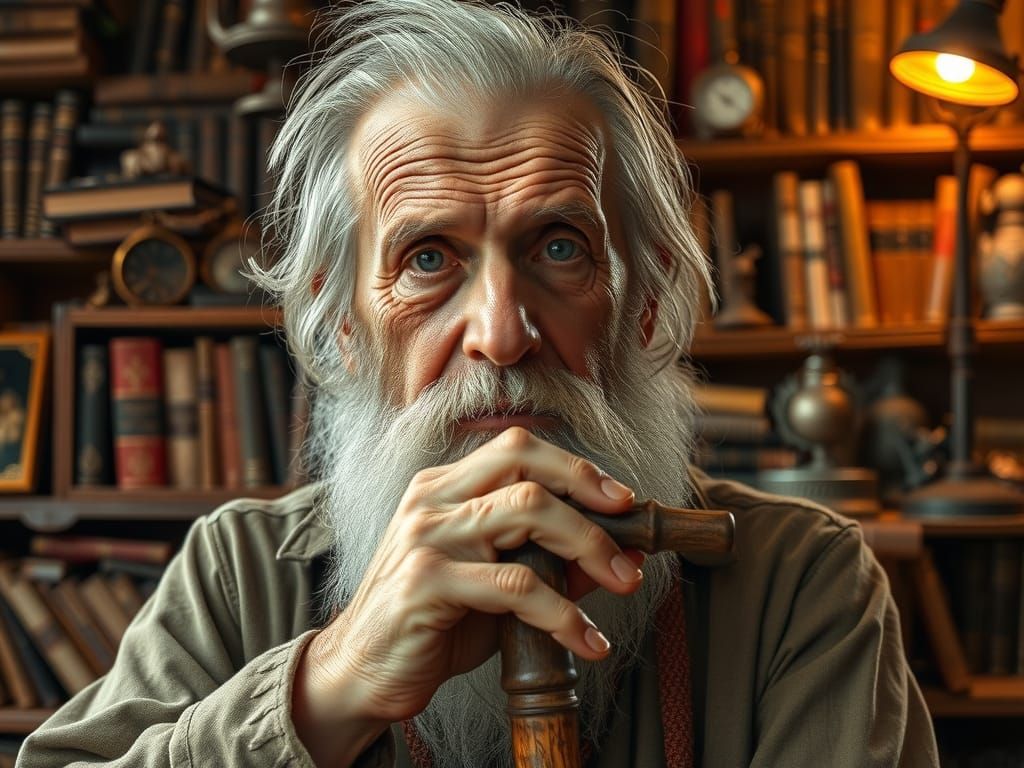 Wise Elderly Man in Rustic Setting