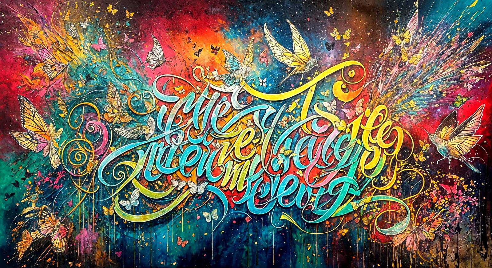 Calligraphy Art with Fairies and Butterflies