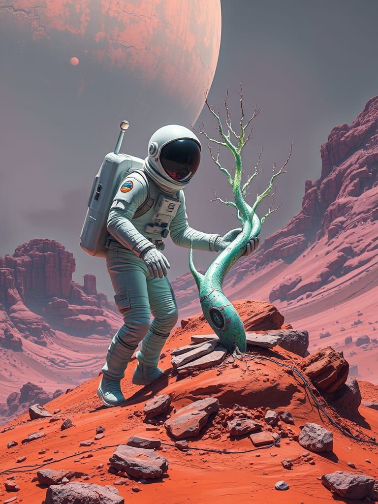 Astronaut Plants Alien Tree: Sci-Fi Digital Art