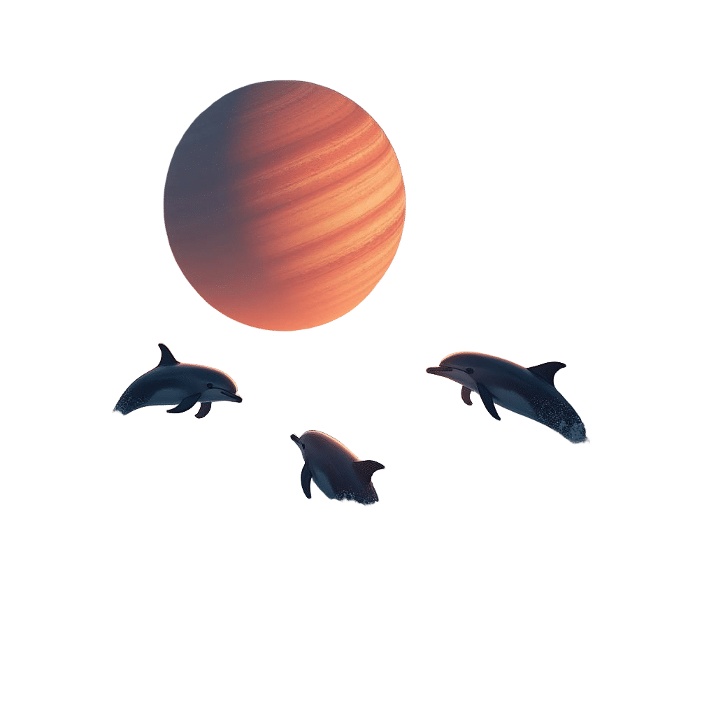 Ocean Landscape with Dolphins and Saturn in Fantasy Art