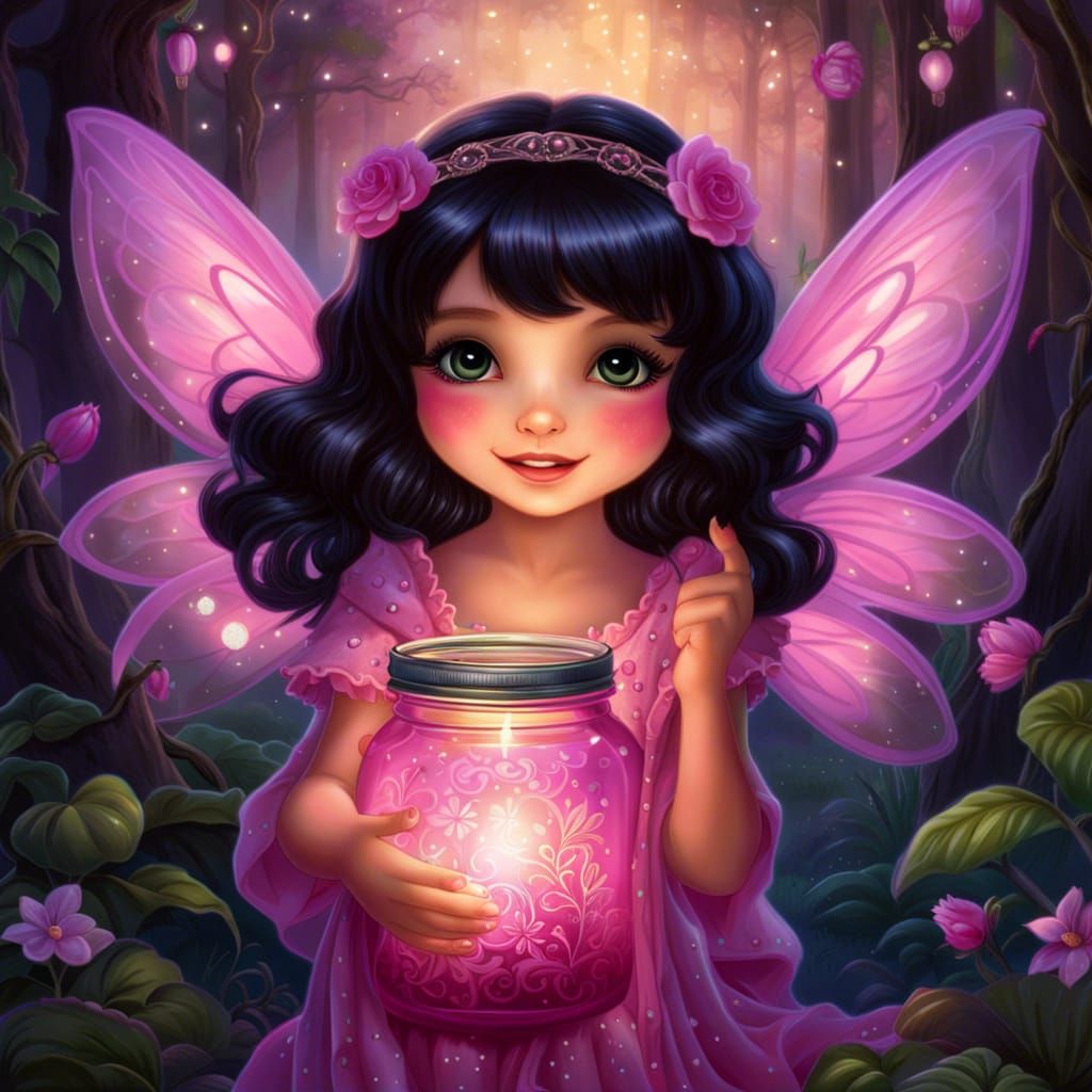 Fairy with Fireflies in Magical Forest, Detailed Render