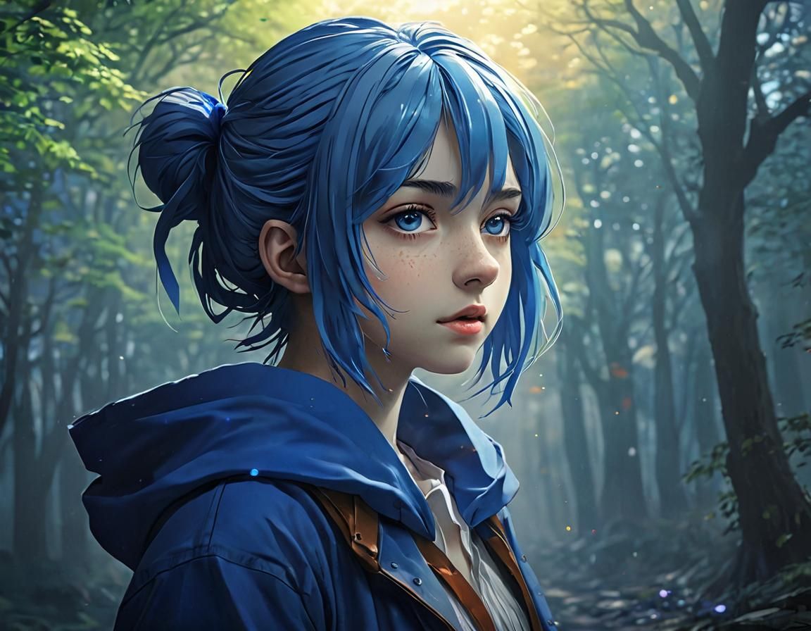 Anime Art with Dynamic Lighting and Cool Colors