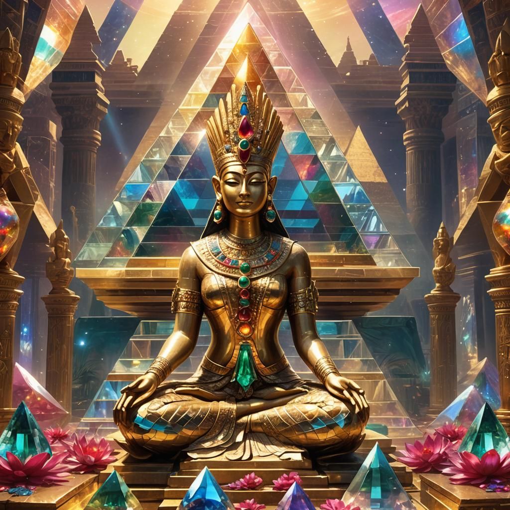 Crystal Pyramid with Praying Priestess