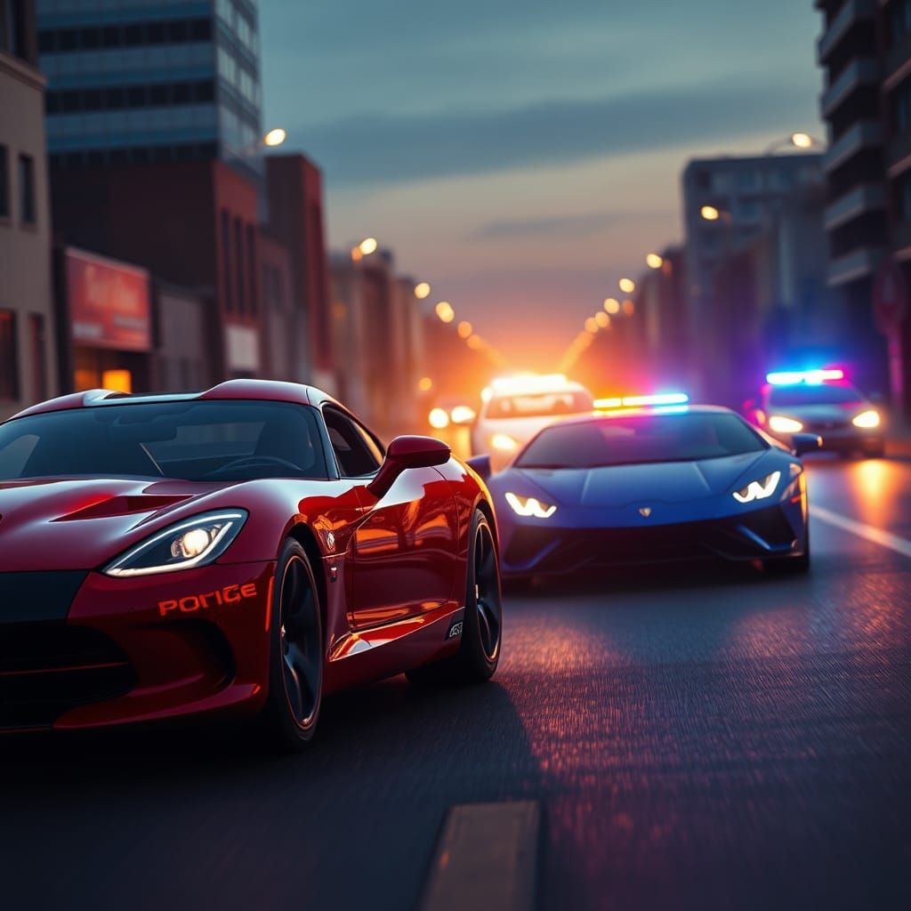 Street Race: Viper vs. Lamborghini in Hyperrealistic Style