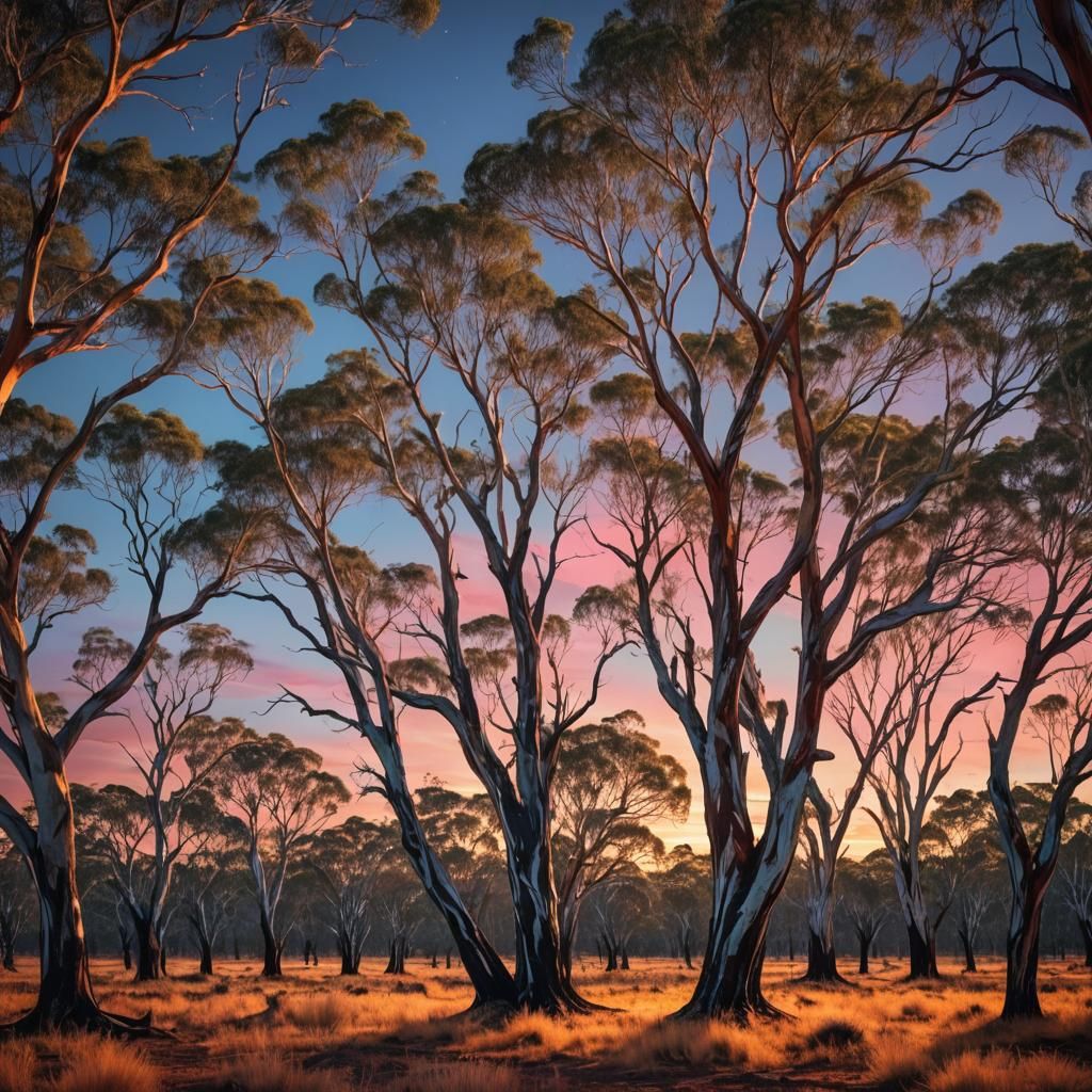 Outback Australia Plains and Red Gums in Neon Lights