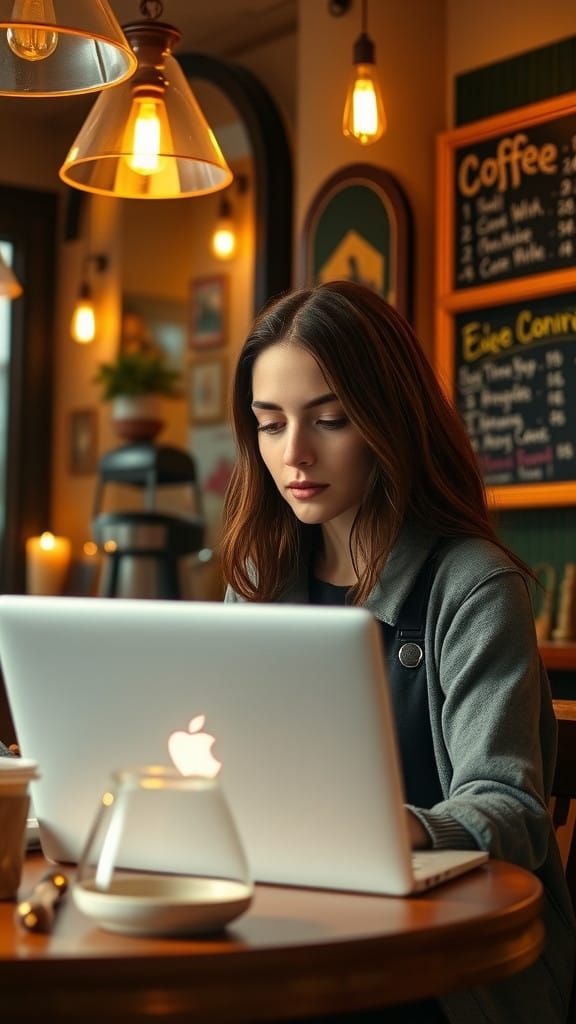 Cozy Coffee Shop Scene in Warm Golden Light