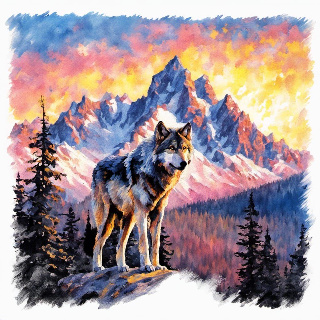 Impressionistic Rocky Mountain Timber Wolf
