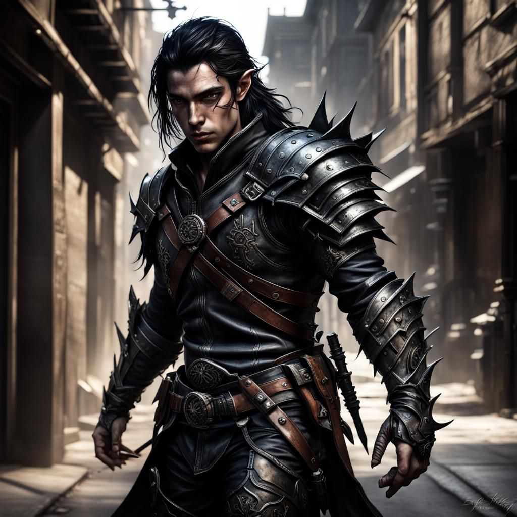 Shadow Elf Urban Bounty Hunter in Leather Armor