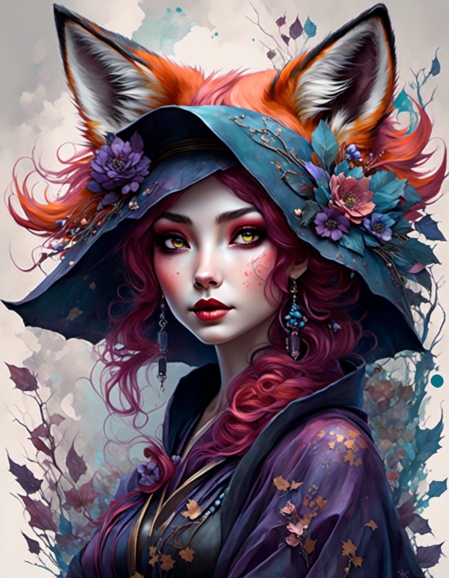 Winter Kitsune Portrait in Hyperdetailed Digital Art