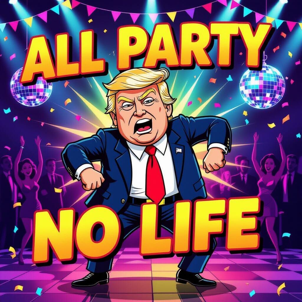 Animated Trump Character Twerking in Neon Party Scene