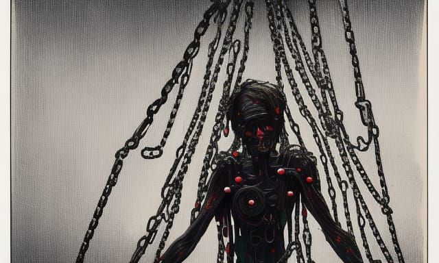 Cyberpunk Undead Lunatic in Chains: Digital Masterpiece