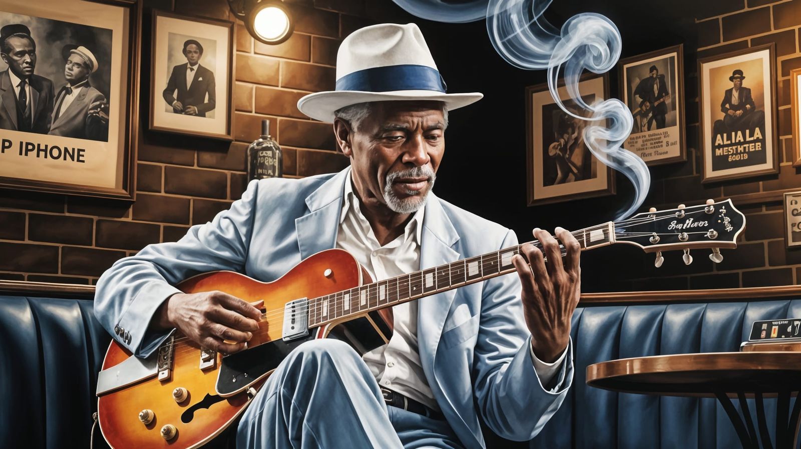 Elderly Blues Guitarist in Smoky Bar