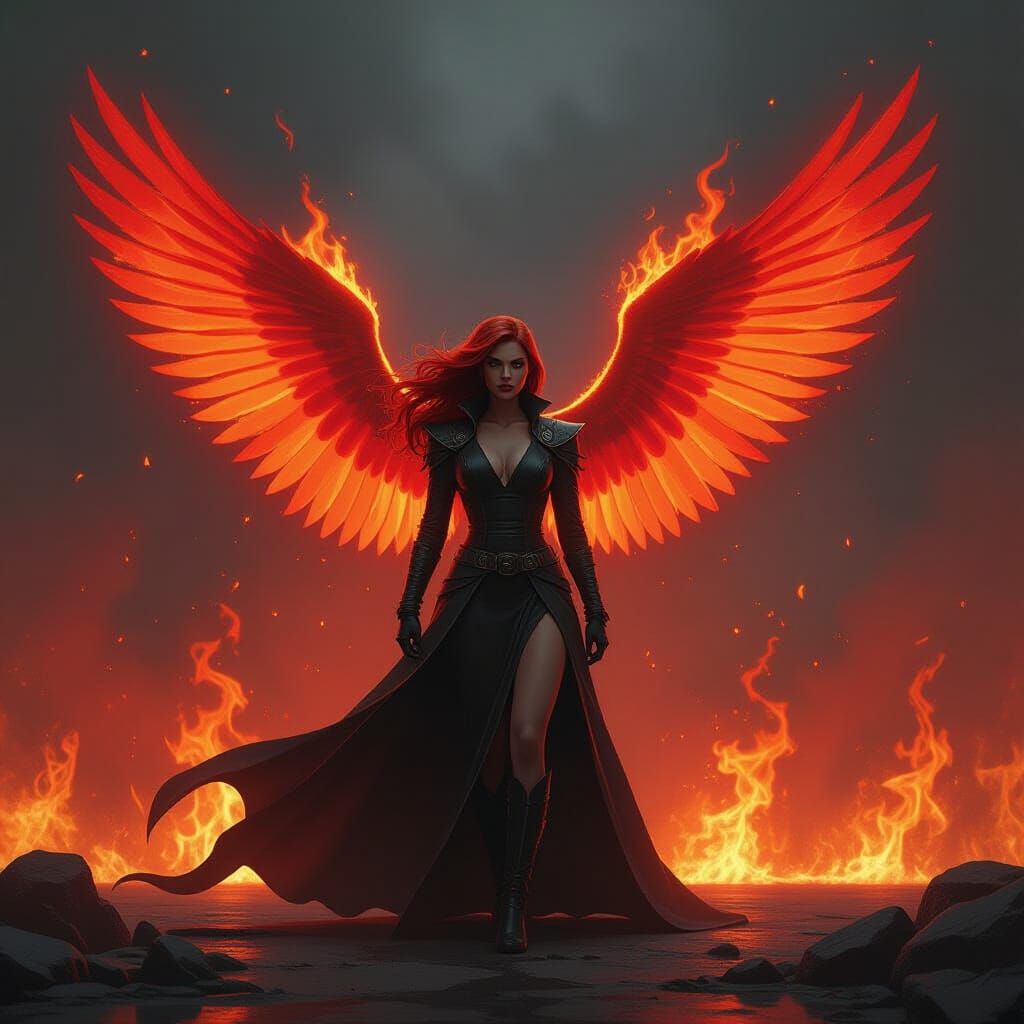 Dark Phoenix with Fiery Wings: Cinematic Sci-Fi Art