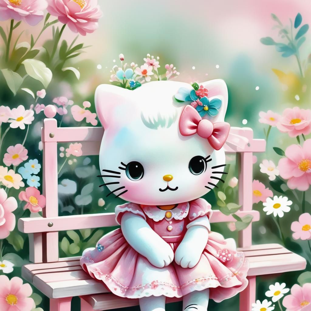 Whimsical Hello Kitty Portrait in Pastel Paradise