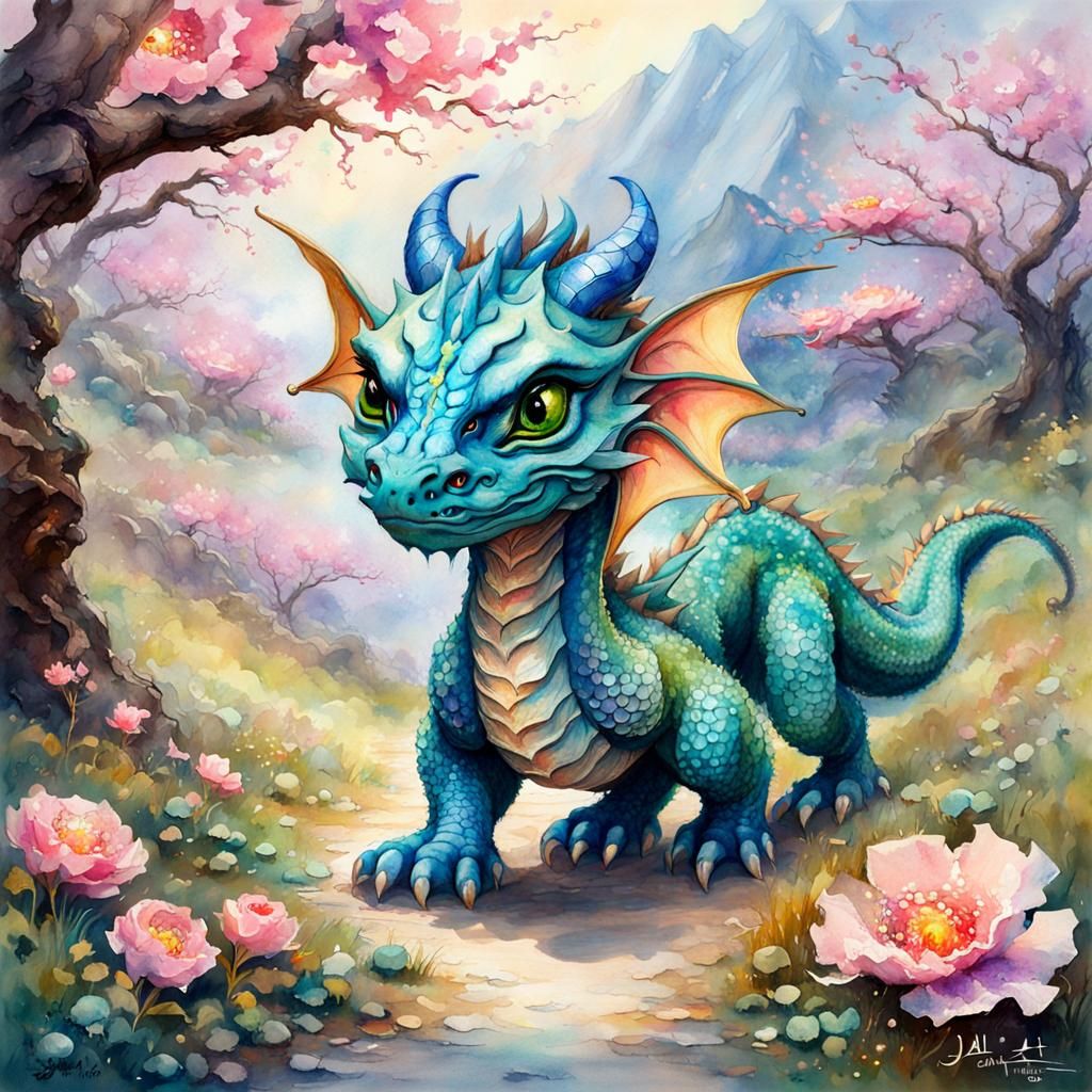Chinese Dragon Blossom: Splashy Watercolor Masterpiece