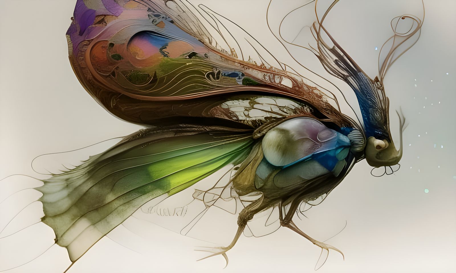 Iridescent Moth in Watercolor Style