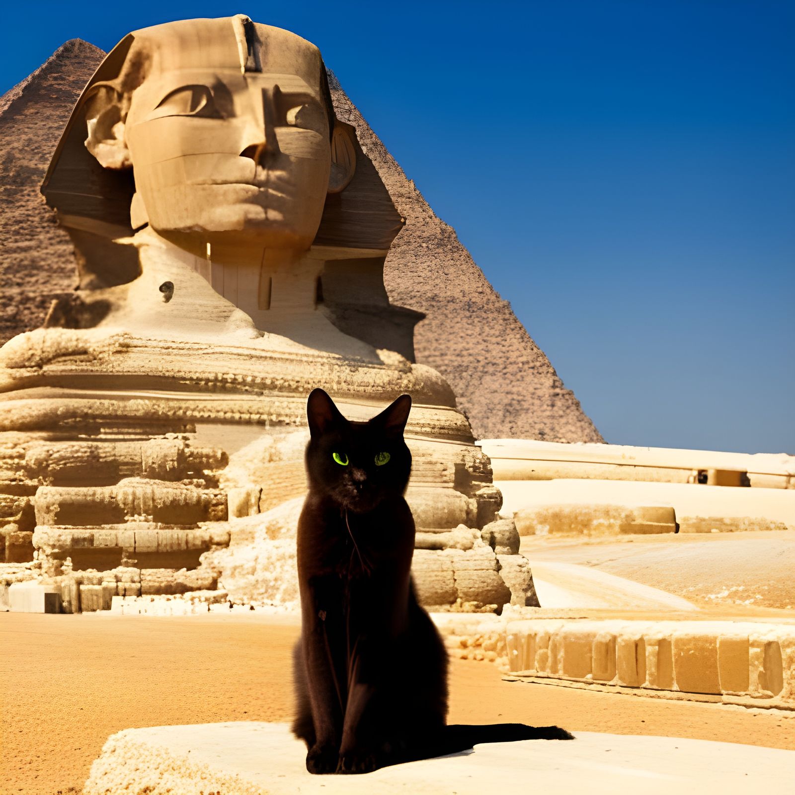 Majestic Black Cat Guards Egyptian Pyramid Tomb