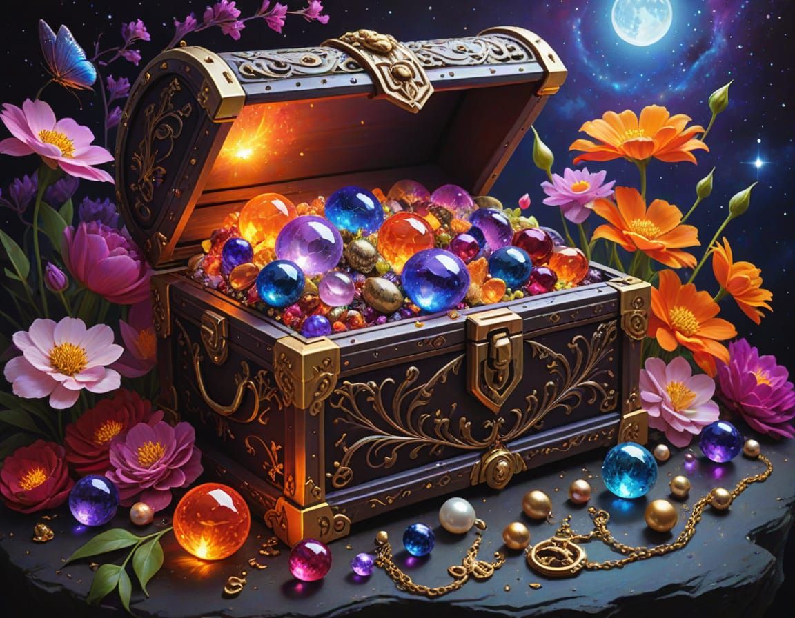 Treasure Chest Overflowing with Celestial Gems