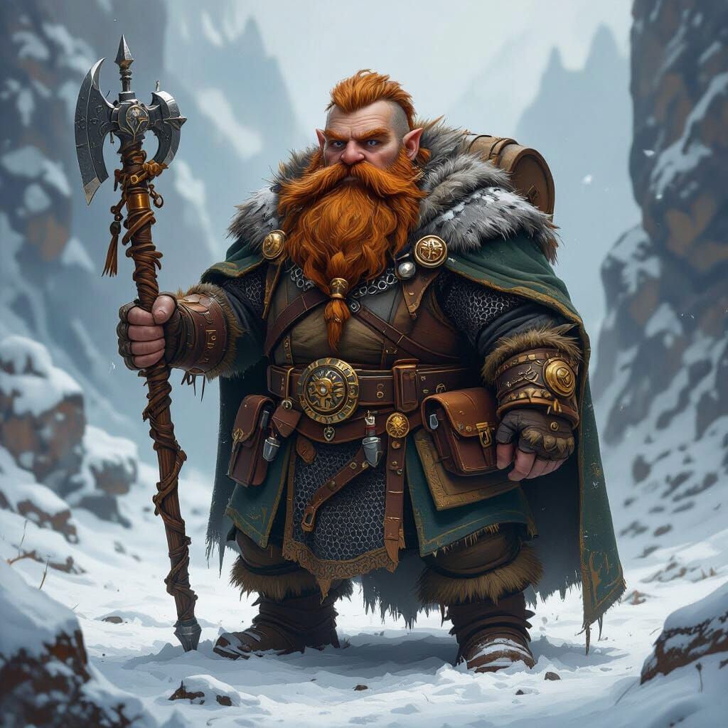 Mountain Dwarf Caravan Master in Dark Fantasy Style