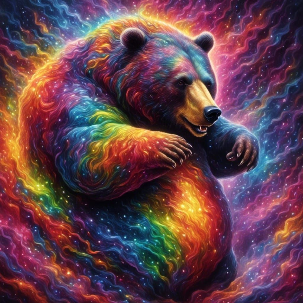 Scary Rainbow Bear in Dark, Horrific Style