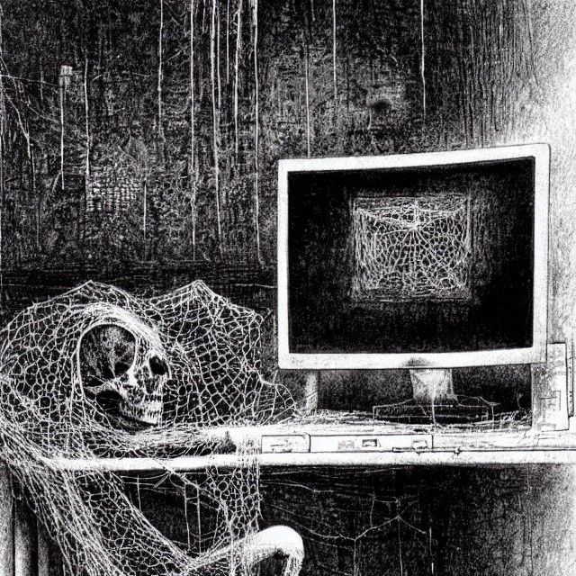 Skeleton Waiting at Computer, Gammell Style
