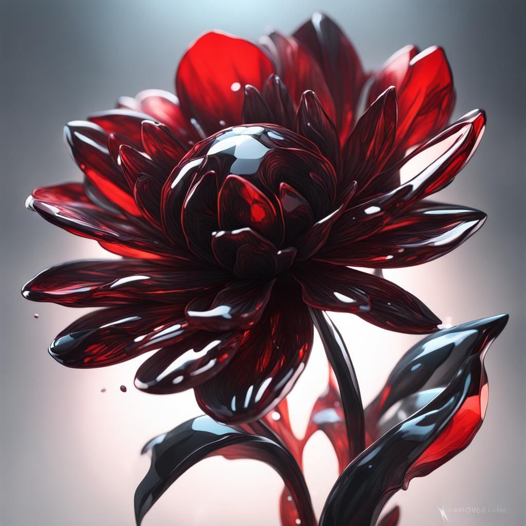 Black and Red Crystal Flower in Volumetric Lighting
