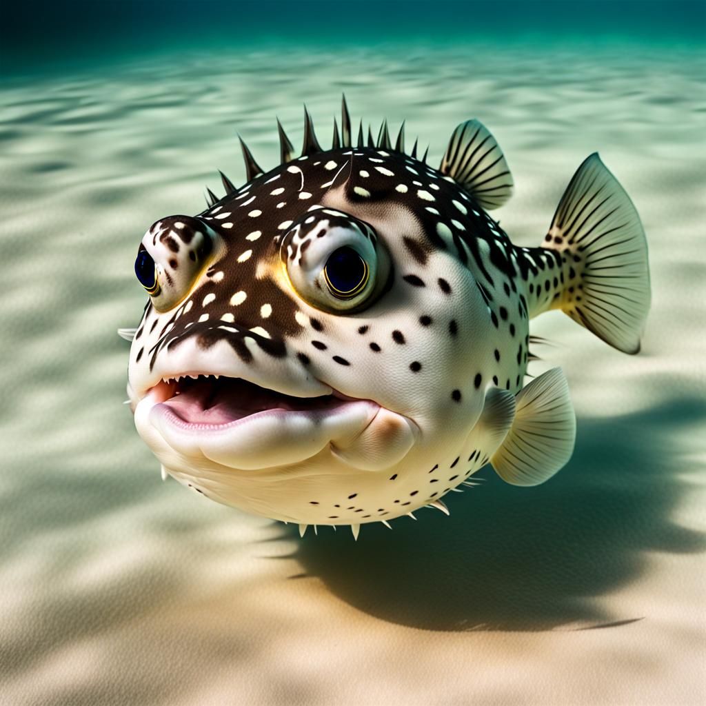 Smiling Blowfish Swimming Underwater