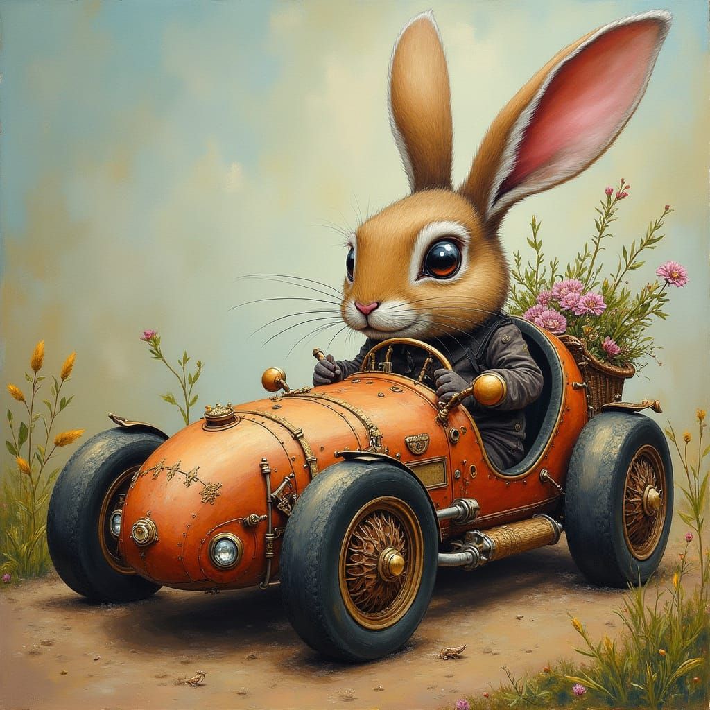 Steampunk Rabbit Speedster in Whimsical Wonderland