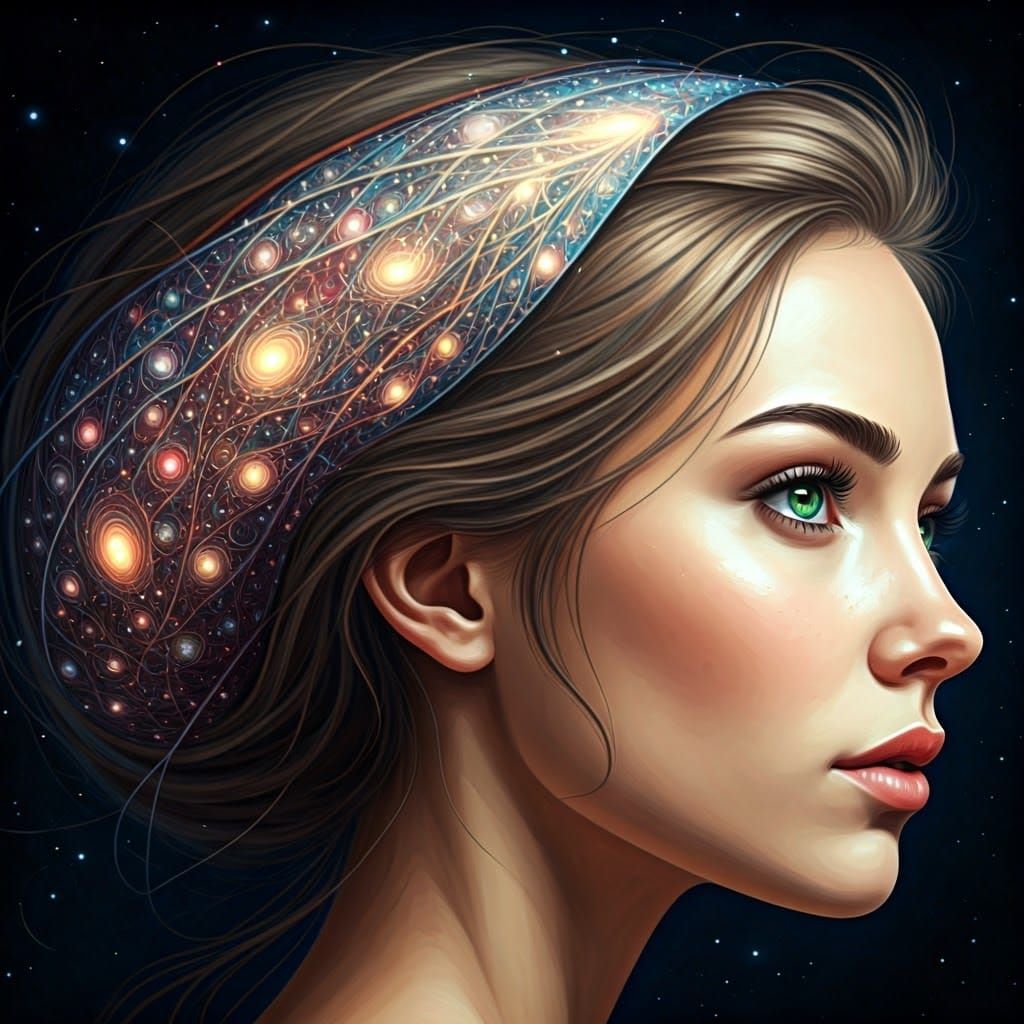 Cosmic Woman Portrait in Surrealist Style