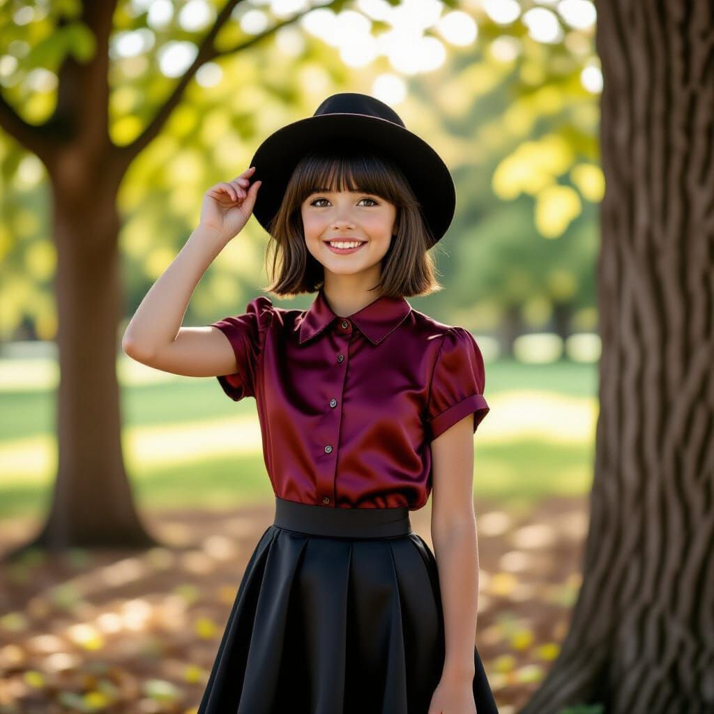 Adventurous Girl in Park, Illustration Style