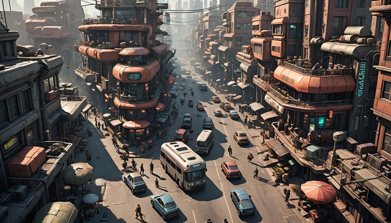 Dystopian Sci-Fi Alien Trade District Street