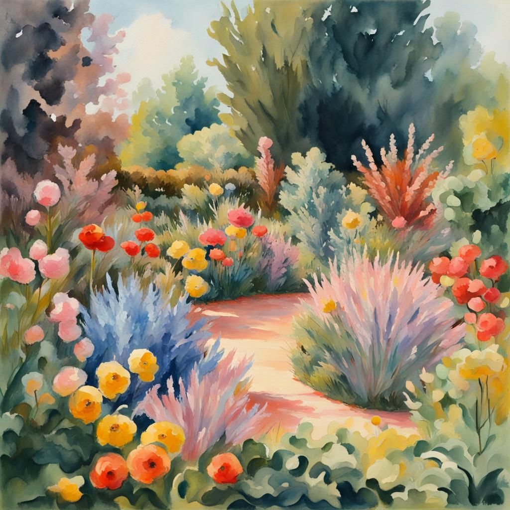 Impressionist Garden in Gouache and Watercolor