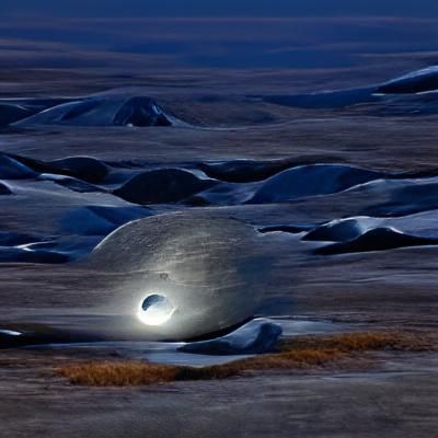 Metal Moon Over Frozen Tundra Nightscape