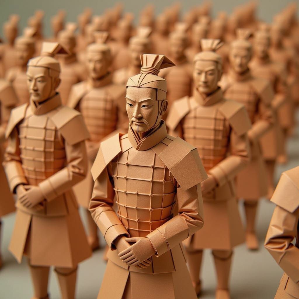 Origami Terracotta Army in Industrial Japanese Style