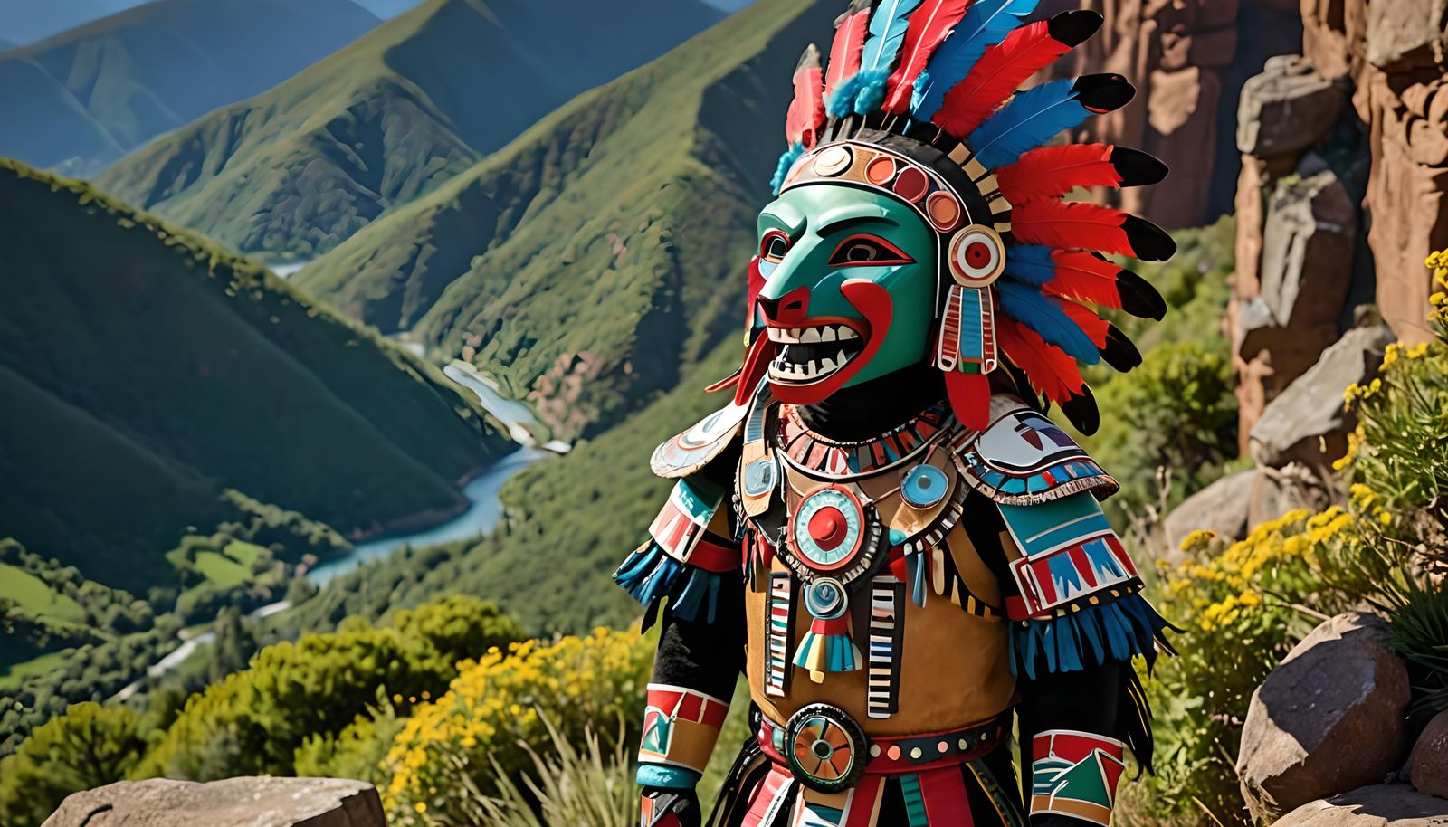 Hopi Bear Kachina Doll on Mountaintop in Graffiti Art