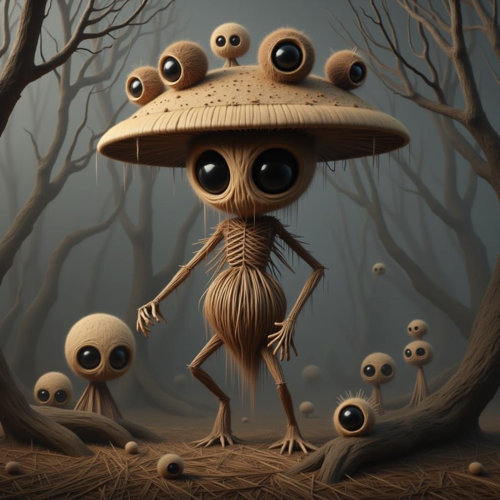 Sinister Mushroom Monster in Surreal Style
