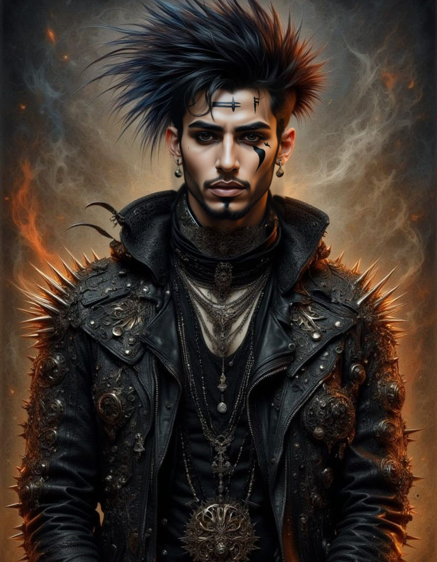 Metalhead Arabic Man in Art Nouveau Punk Style